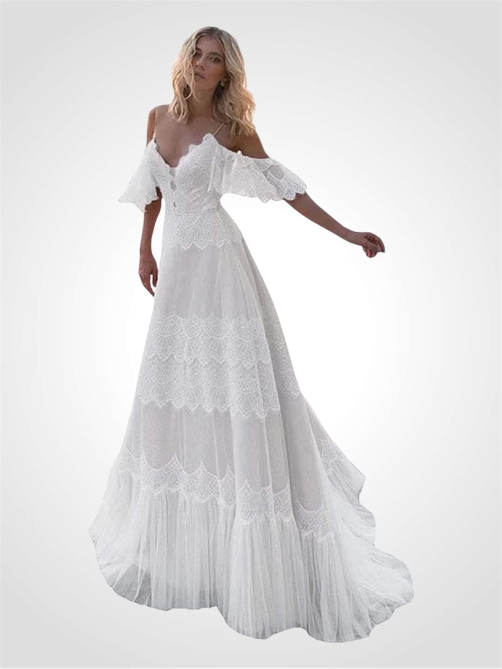 Sorayan Romantic White Lace Off-Shoulder Bridal Gown Medium - NWT